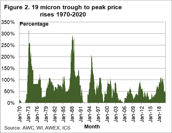 19 micron trough to peak price rises 1970- 2020