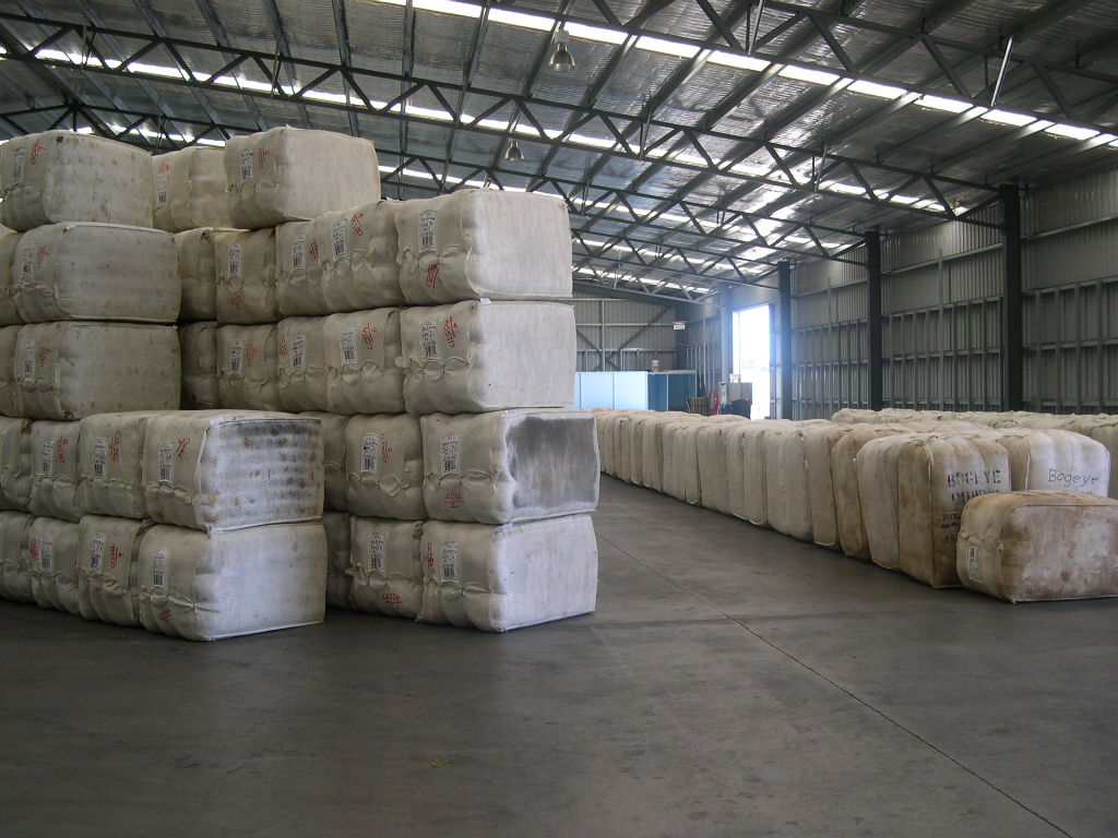 Bales of wool in shed