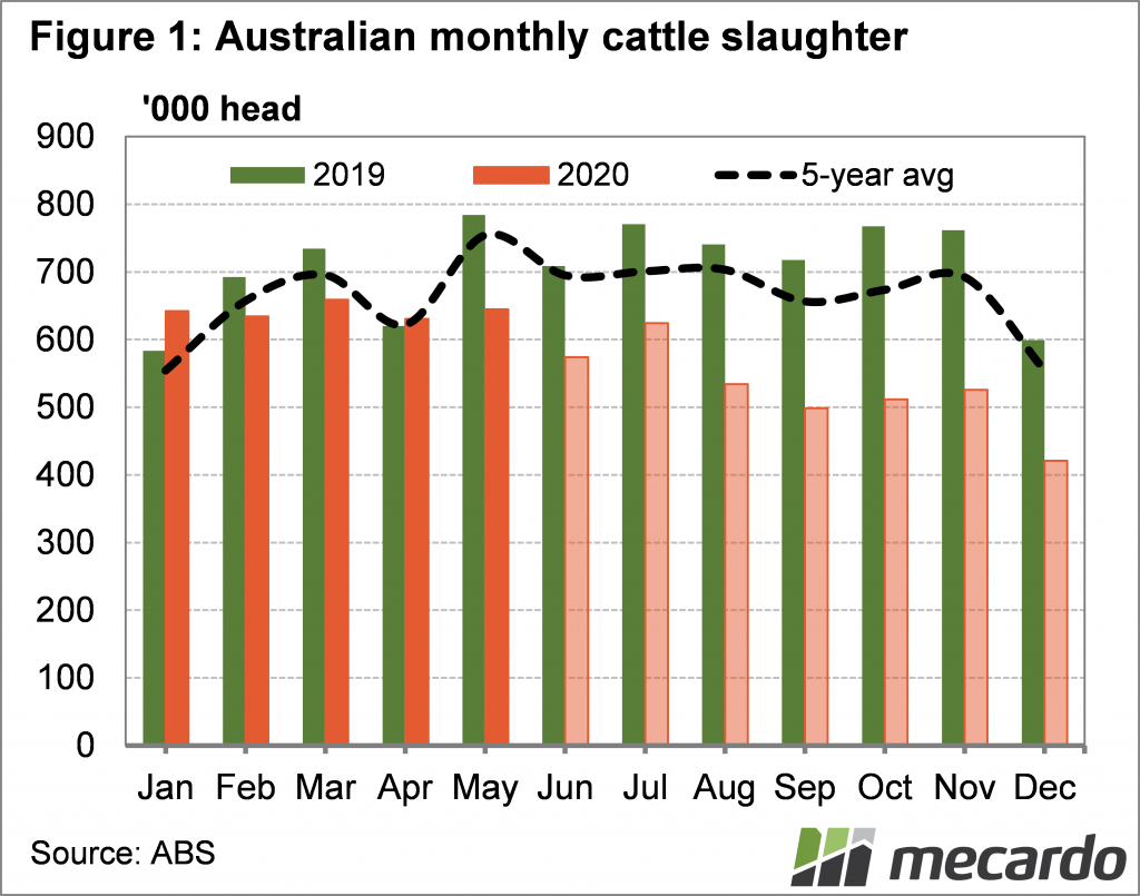 Australian montly cattle slaughter chart