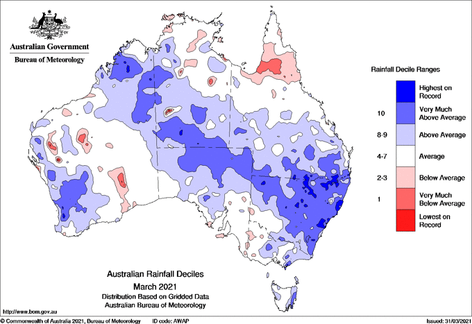 Australian rainfall chart March 2021