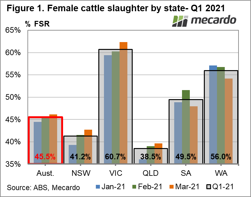 Female cattle slaughter by state - Q1 2021