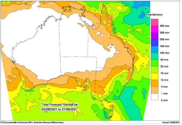BOM 7 day rainfall outlook for Australia