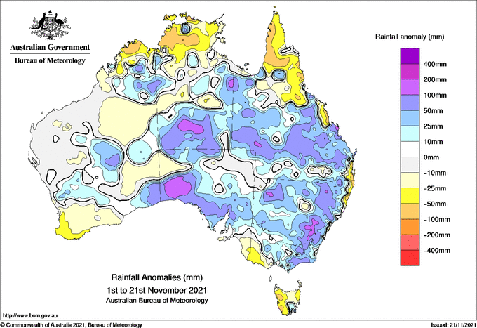 Rainfall Anomalies No 1-21st, 2021, Australia