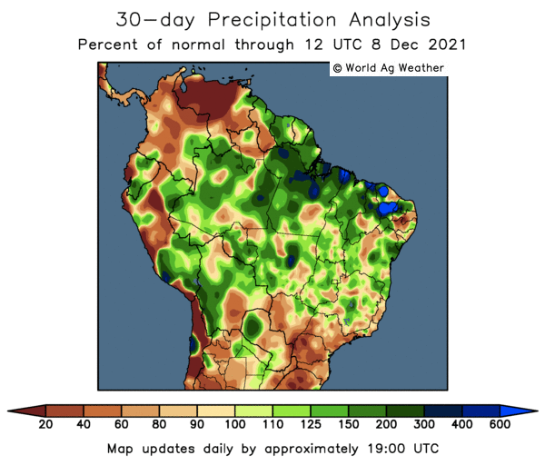 30 day precipitation chart - Brazil/South America