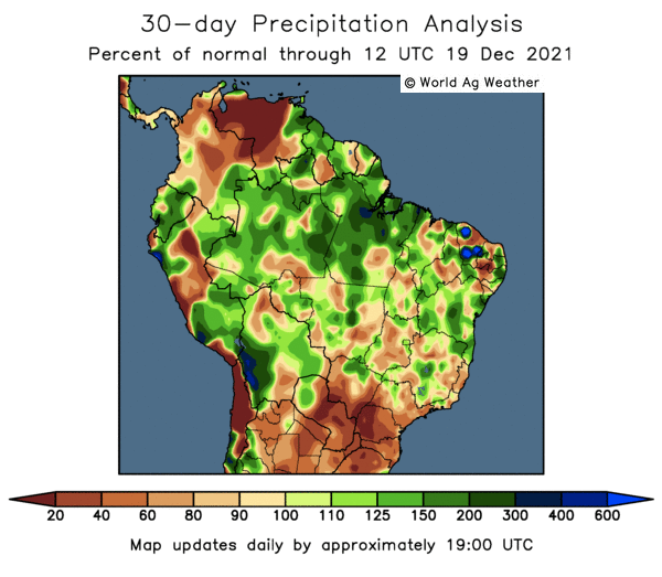 30 day precipitation analysis - Brazil