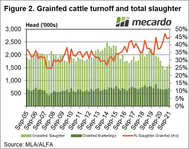 Grainfed cattle turnoff & total slaughter