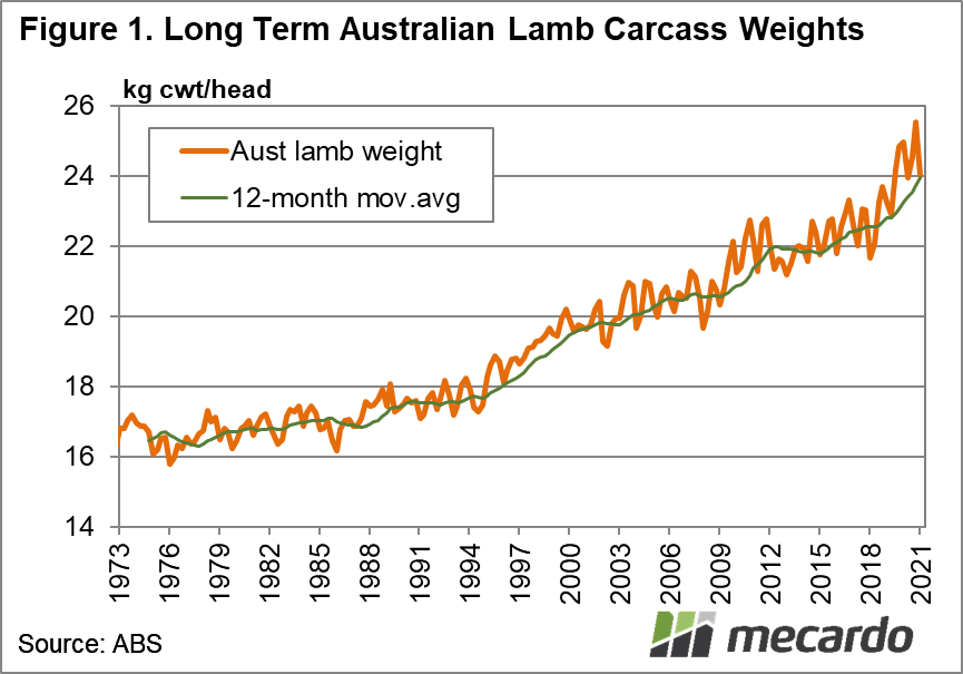 Long term Australian lamb carcass weights