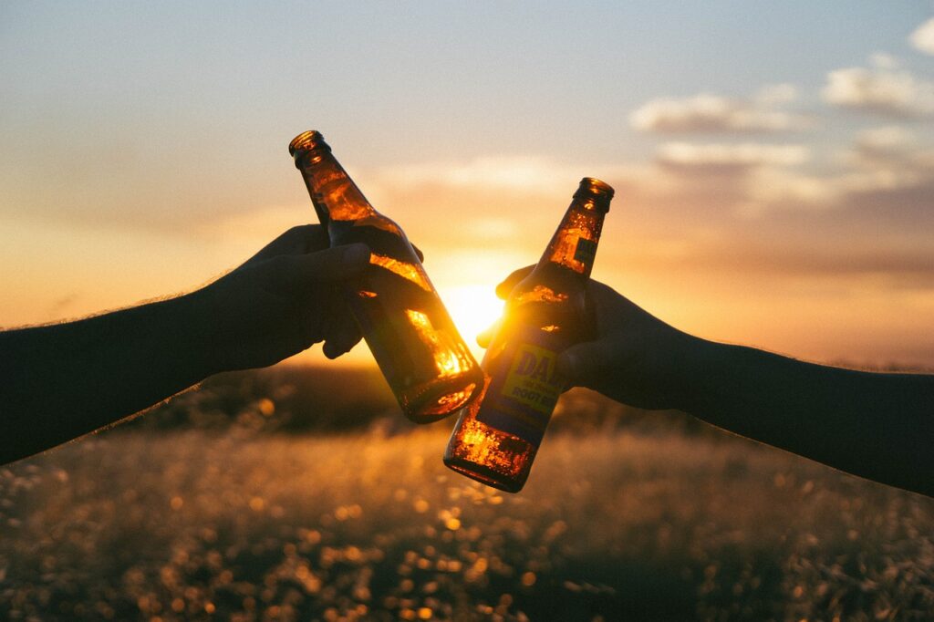 Beer cheers in the sunset