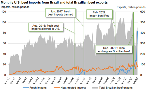 Monthly US beef exports from Brazil