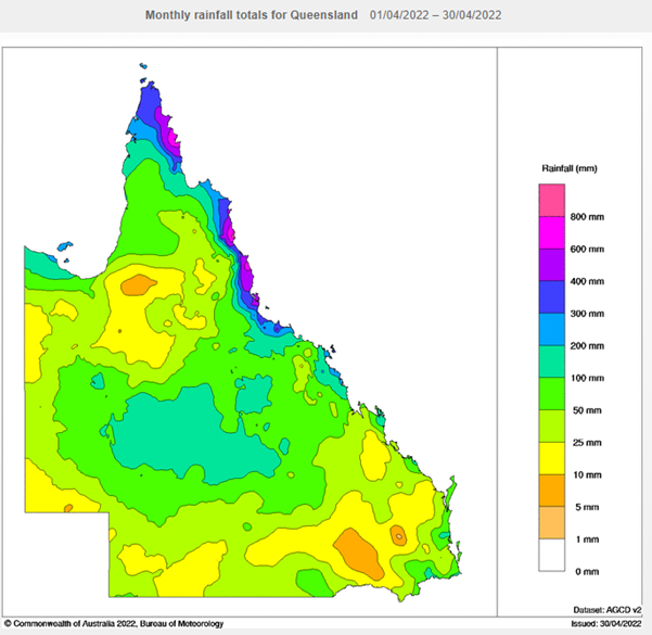 April rainfall QLD 2022