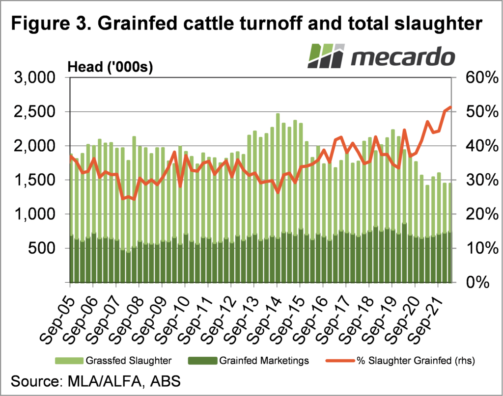 Grainfed cattle turnoff & total slaughter