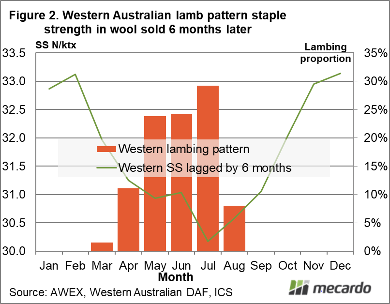 Western Australian lamb pattern staple strength in wool sold 6 months later